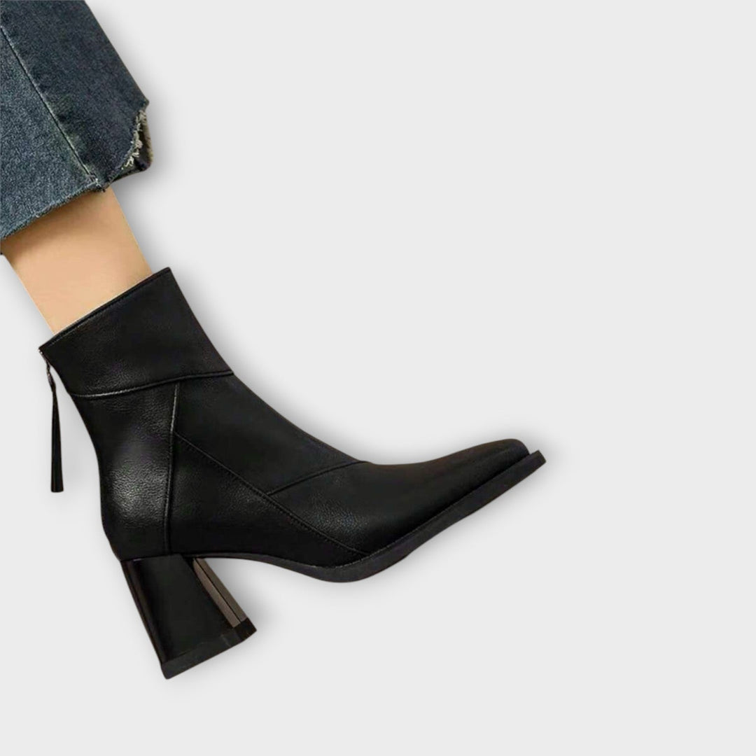Sleek Block-Heel Leather Ankle Boots