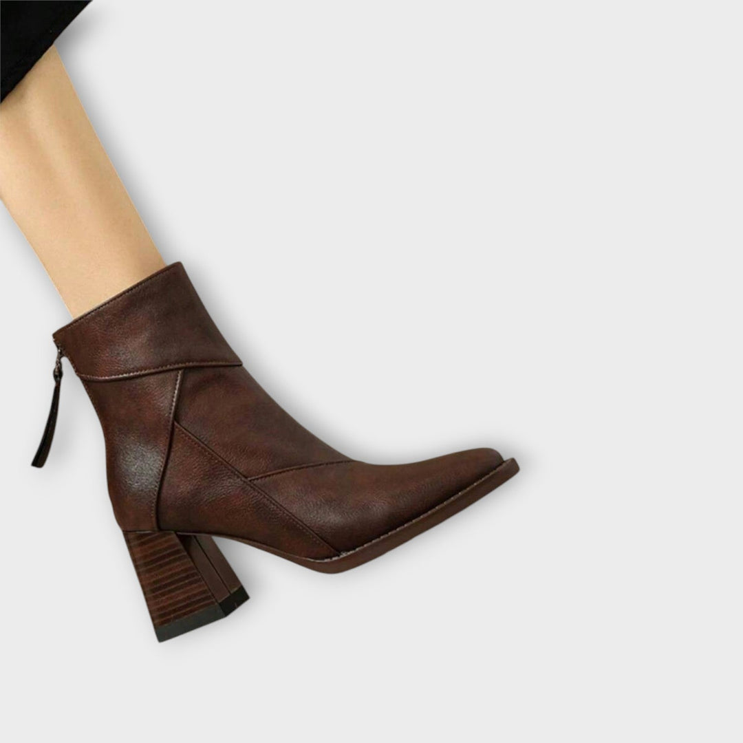 Sleek Block-Heel Leather Ankle Boots