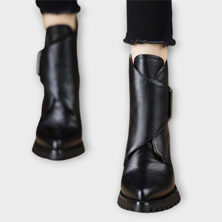 Sleek Chunky-Heel Leather Ankle Boots